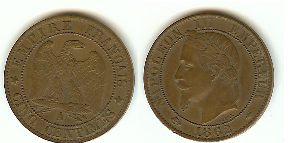 5 Centimes Napoléon III 1862A Paris TTB++